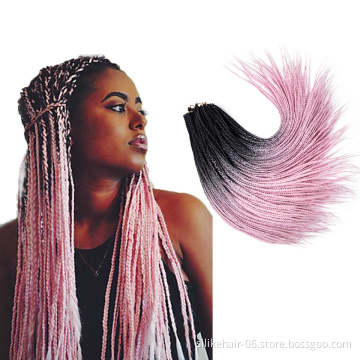 Ombre Pink Black Soft 24 inch Long 24 Roots/pack Heat Resistant Fiber Bulk Box Braid Crochet Synthetic Braiding Hair Extensions